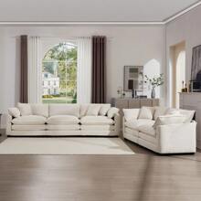 Modern Fabric Living Room Set Of 2 Sofas With One 2-Seat Sofa And One 3 - Seat Sofa, Upholstery Large Deep Seat 2 Seatr And 3 Seater Sofa Set, Light Beige Corduroy Fabric