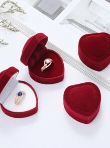 1 Peça Caixa de Jóias em Forma de Coração, Caixa de Presente Floquada Vermelha em Forma de Coração para Anéis