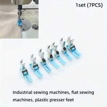 7pcs (1set) Industrial Sewing Machine Plastic Presser Foot Set, Includes Foot For Sewing Invisible Zipper, Wear-Resistant MT-18, P351, T363, T58N, P360, P361, P36N, P36LN, Teflon Plastic Presser Foot, Industrial Sewing Machine Accessories