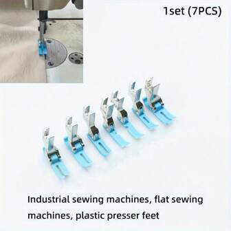 Ensemble de 7 pièces (1 set) de pieds presseurs en plastique pour machine à coudre industrielle, comprenant un pied pour coudre une fermeture éclair invisible, MT-18 résistant à l'usure, P351, T363, T58N, P360, P361, P36N, P36LN, pied presseur en plastique en téflon, accessoires pour machine à coudre industrielle