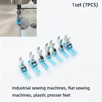 7 piezas (1 set) Juego de prensatelas de plástico para máquina de coser industrial, incluye prensatelas para coser cremalleras invisibles, MT-18 resistente al desgaste, P351, T363, T58N, P360, P361, P36N, P36LN, prensatelas de plástico de teflón, accesorios de máquina de coser industrial