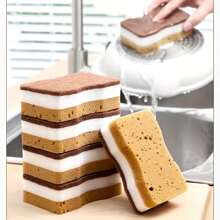 1pc/2pcs/3pcs/4pcs/5pcs/10pcs Ba lớp đa chức năng miếng bọt biển làm sạch, miếng chà hai mặt để làm sạch nhà cửa, miếng bọt biển rửa chén, miếng bọt biển nhà bếp chất lượng cao, miếng bọt biển lau bền và không trầy xước, siêu thấm hút, vật dụng làm sạch, dụng cụ làm sạch, chào mừng học kỳ mới - Nhiều màu - Xem 3