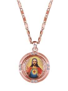 1 件时尚简约中性欧式带水钻耶稣像吊坠项链，百搭人物图案吊坠项链 - 圓形 - 查看 10