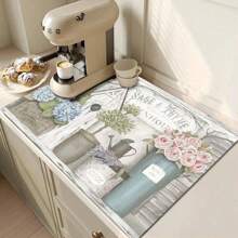 1pc, Rubber Drying Mat With Retro Coffee Printing Pattern, Tableware For Coffee Shop And Restaurant, Kitchen Carpet Tableware, Durable Diatom Mud Table Mat, Pet Mat. - Multicolor - View 8