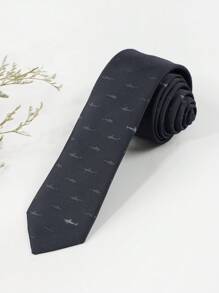 1pc Elegant Dark Gray Embroidered Shark Pattern Necktie, Suitable For Parties, Occasions & Daily Wear Halloween - Dark Grey - View 3