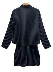 女士条纹长袖衬衫和中裙休闲套装，春秋 - 黑色 - 查看 7