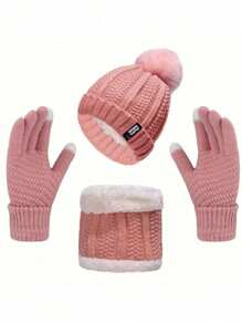 3 件套冬季针织羊毛混纺保暖手套、帽子和围巾，保暖效果极佳 - 藏青色 - 查看 3