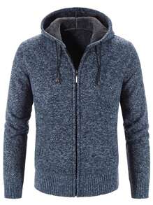 Felpa con cappuccio e chiusura lampo da uomo, maglione lavorato a maglia a righe con maniche lunghe, felpa con cappuccio aderente con tasche, invernale