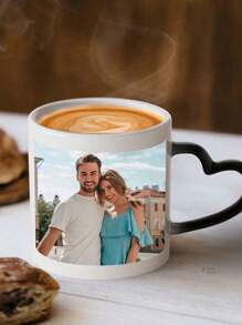 1pc Custom Photo Color-Changing Heart-Shaped Mug, Personalized Photo Coffee Mug, Heat Sensitive Color Changing, Personalized Photo Anniversary Mug, Housewarming Gift, Valentine's Day Gift, Anniversary Gift, Graduation Gift, Cute Custom, Personalized, Unique Ideal Gifts For Her Boyfriend, Girlfriend For Anniversaries, For Valentine's Day Mother's Day Birthdays Children's Day Father's Day, For Graduation, For Weddings, For Housewarming Living Room, Home - Multicolor - View 4
