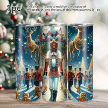 1 件 20 盎司时尚圣诞平底玻璃杯，便携式多用途饮料杯，可重复使用，带吸管和吸管刷，不锈钢健身旅行杯，适合健身、家庭、办公室使用，送给朋友和家人的节日礼物，圣诞节和万圣节，礼品杯，节日旅行水杯 - 彩色 - 查看 9