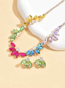 Bộ 3 món trang sức vòng cổ hoa tai mặt dây chuyền đính đá Sapphire thanh lịch và sang trọng của Châu Âu và Mỹ dành cho cô dâu phụ kiện váy cưới mùa cưới - Nhiều màuLNS0376 - Xem 4