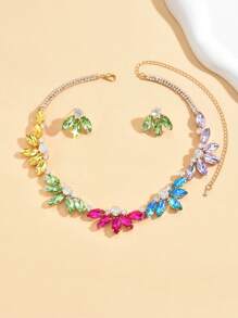 Bộ 3 món trang sức vòng cổ hoa tai mặt dây chuyền đính đá Sapphire thanh lịch và sang trọng của Châu Âu và Mỹ dành cho cô dâu phụ kiện váy cưới mùa cưới - Nhiều màuLNS0376 - Xem 5