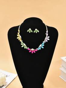 Bộ 3 món trang sức vòng cổ hoa tai mặt dây chuyền đính đá Sapphire thanh lịch và sang trọng của Châu Âu và Mỹ dành cho cô dâu phụ kiện váy cưới mùa cưới - Nhiều màuLNS0376 - Xem 6