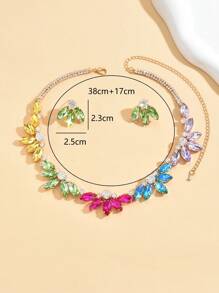 Bộ 3 món trang sức vòng cổ hoa tai mặt dây chuyền đính đá Sapphire thanh lịch và sang trọng của Châu Âu và Mỹ dành cho cô dâu phụ kiện váy cưới mùa cưới - Nhiều màuLNS0376 - Xem 3