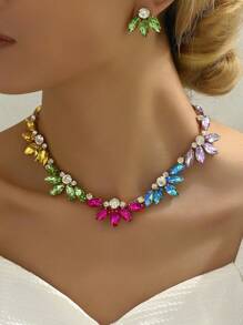 Bộ 3 món trang sức vòng cổ hoa tai mặt dây chuyền đính đá Sapphire thanh lịch và sang trọng của Châu Âu và Mỹ dành cho cô dâu phụ kiện váy cưới mùa cưới - Nhiều màuLNS0376 - Xem 2