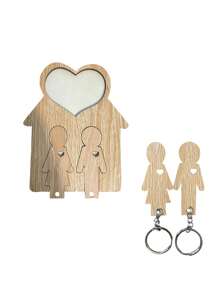 1 套木制情侣钥匙扣挂钩，情侣风格，创意木制工艺品壁挂，家居装饰钥匙扣 - 彩色 - 查看 7