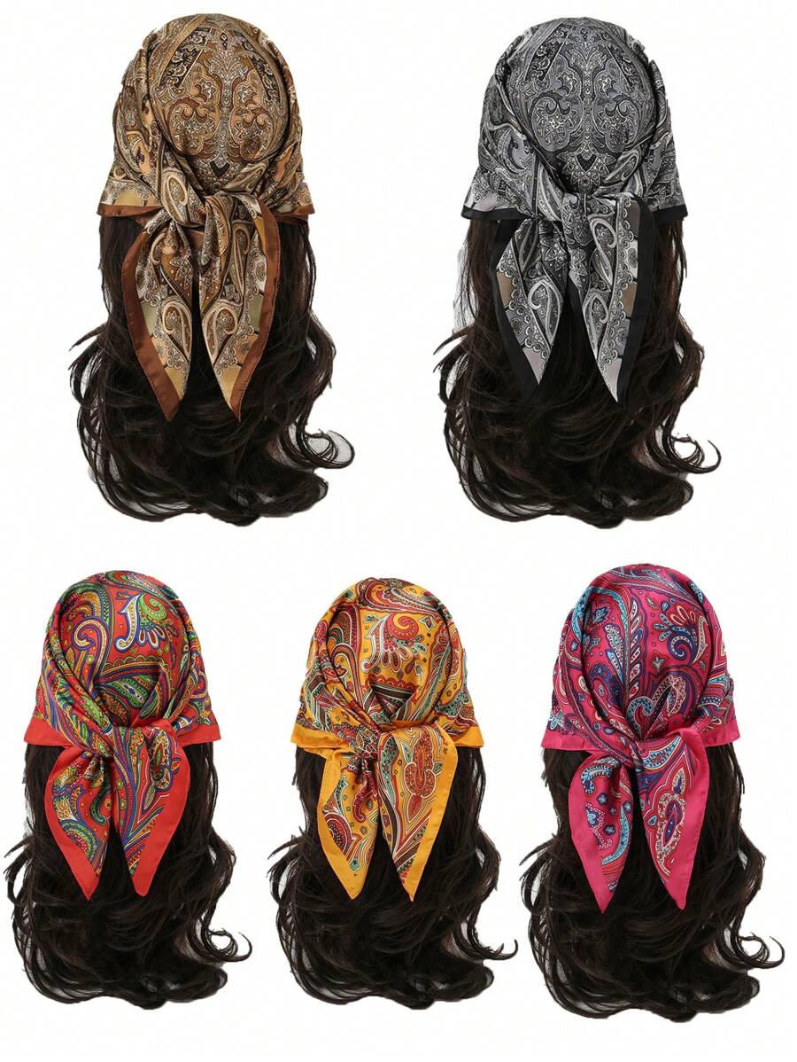 1 chiếc khăn quàng cổ và băng đô in họa tiết hoa Paisley cổ điển - Nhiều màu - Xem 1