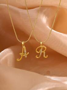 STYLEVER 1Pc New Luxury  A-Z 26 Letter Pendant Necklace, Electro -Plated 18K Gold Men Women Initial Name Letter Charm Necklace