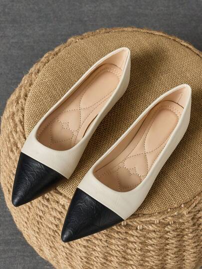 MonaNise 女士灰色和卡其色拼色尖头休闲平底鞋，黑白、橄榄绿、红色，舒适适合日常穿着、户外、通勤、办公室、秋季