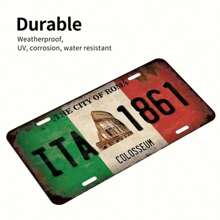 1 Stück vintage italienische Kolosseum Automobil-Kennzeichen Wandkunst - Retro Metallschild, für Zuhause, Garage, Café, Restaurant, Bar Dekoration - römisches Italien Flaggen Design, 1861, 30*15cm, Heimdekoration, Raumdekoration, Wanddekoration