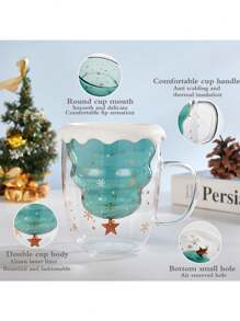 Christmas Tree Mug, Glass Xmas Coffee Mug Tea Cup, Double-Wall Insulated Glasses Drinking Cups For Home Decor With Lid - Multicolor - View 5