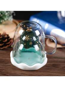 Christmas Tree Mug, Glass Xmas Coffee Mug Tea Cup, Double-Wall Insulated Glasses Drinking Cups For Home Decor With Lid - Multicolor - View 8