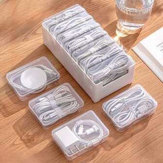 23pcs Data Cable Storage Box, Home Office Phone Charger Organizer, Desktop Cord Manager Back To School