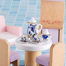 Bộ ấm trà sứ mini 15 món tinh tế | Hoa hồng thanh lịch, pháo hoa, mèo, cánh hoa, chấm bi xanh, hoa và các mẫu thiết kế khác | Đồ trang trí thiết yếu cho năm mới, giáng sinh và nhà búp bê, quà tặng cao cấp, Halloween, đồ trang trí Halloween - Nhiều màu - Xem 5