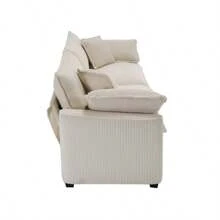 Modern Fabric Living Room Set Of 2 Sofas With One 2-Seat Sofa And One 3 - Seat Sofa, Upholstery Large Deep Seat 2 Seatr And 3 Seater Sofa Set, Light Beige Corduroy Fabric
