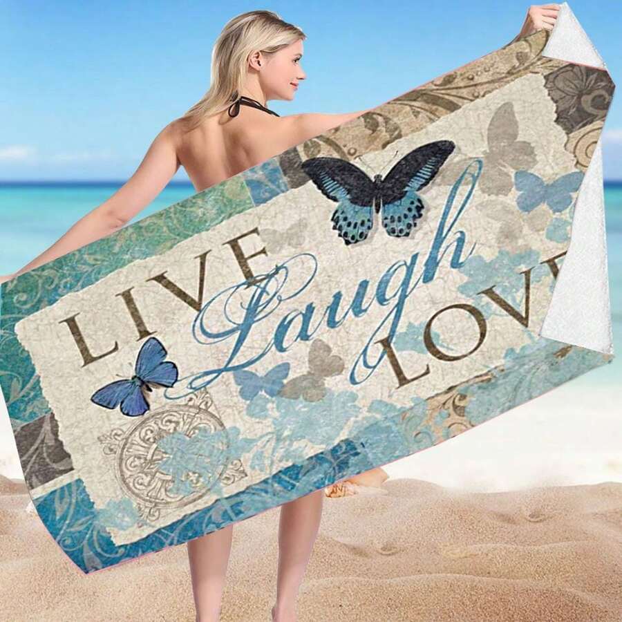 1 Khăn tắm biển in kỹ thuật số thể thao & ngoài trời, Thảm tập yoga trong nhà, Khăn choàng bãi biển, Khăn tắm sọc hồng hạc thấm hút khô nhanh khi đi du lịch - Bướm cổ điển~001 - Xem 1