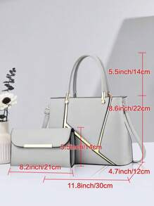 PLANEE Combo Bag, Elegant Zipper Handbag, Fashionable Handbag For Women, PU Leather Large Capacity Handbag For Women, Office And Work Shoulder Bag For Women, Complete Work Shoulder Bag, Geometric Pattern Wallet Set, Best Mother Day Gifts Ever - Light Grey - View 2