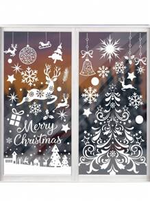 4pcs Large Christmas Window Clings, Xmas Window Stickers Holiday Santa Claus Reindeer Snowflakes Decal Decorations Double Sided For Glass Windows,Christmas - White - View 6
