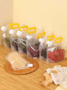 1 件/5 件透明食品储存密封袋、厨房谷物防潮密封袋、真空便携式密封袋、厨房配件 + 1 件可折叠硅胶漏斗/厨房网袋、多用途挂袋、垃圾袋收纳袋 - 無色 - 查看 10