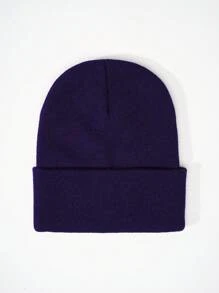 1pc Y2K Style Acrylic Plain Knitted Beanie Hat, Outdoor Cold Weather Casual Warm Cap For Daily Commute Halloween Fall Outfit - Light Board - View 40