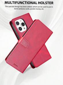 翻盖皮套 + 支架 + 设计全保护手机壳，兼容 Apple 16 Pro Max/ S24U/Redmi Note 13 Pro，兼容 Iphone 11/12/13/14/15 Pro Max、S24U、OPPO、VIVO、Redmi Note 11/12/13 Pro - 酒紅色 - 查看 2