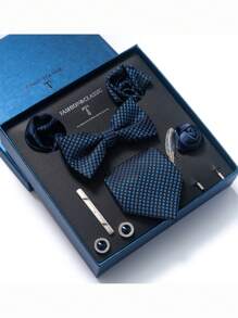 AlanKing 1set Orange Necktie, Pocket Square, Cufflinks, Boutonniere Suit For Men, Wedding Party Formal Gift Box Christmas