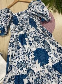 Long Dress PRINTED With Lining In CREPE Fabric, Beautiful And Fashionable - 藍色 - 查看 3