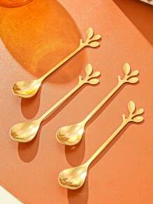 4 件/6 件/7 件/套不锈钢叶形勺子架托盘套装，厨房甜点小勺子搅拌勺咖啡勺储物罐，糖果、甜点、小吃、蛋糕、水果的家居装饰，适用于户外、家居、厨房、派对、生日、礼物