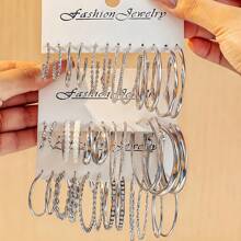 6-18pairs New Spiral Hoop Earrings With Faux Pearl C-Shape Earring Sets - Big Circle - View 5