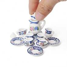 Bộ ấm trà sứ mini 15 món tinh tế | Hoa hồng thanh lịch, pháo hoa, mèo, cánh hoa, chấm bi xanh, hoa và các mẫu thiết kế khác | Đồ trang trí thiết yếu cho năm mới, giáng sinh và nhà búp bê, quà tặng cao cấp, Halloween, đồ trang trí Halloween - Nhiều màu - Xem 33