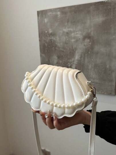 1 Stück elegante Umhängetasche mit geprägtem Klappendesign und Kunstperlen