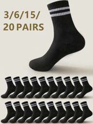 1/3/6/15/20 paires de chaussettes mi-mollet unisexes à double rayure noire pour activités de plein air, chaussettes mi-mollet décontractées unisexes, chaussettes d'hiver unisexes épaisses, hautes chaussettes, automne