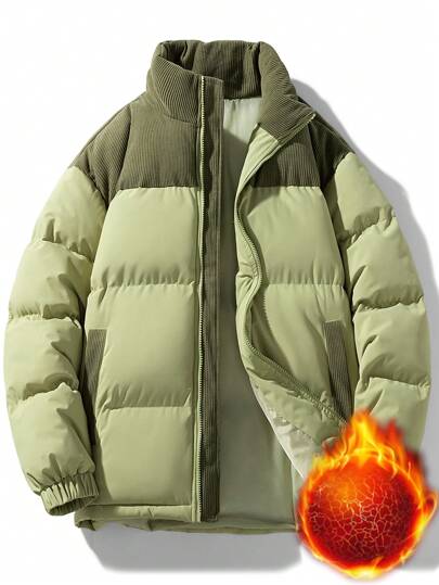 Men Long Sleeve Winter Padded Coat , Front Zip Closure Warm And Windproof, For Fall