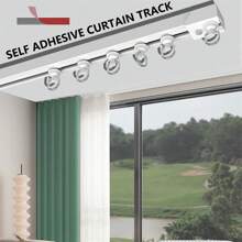 Easy-Install Self-Adhesive Curtain Track Set - Universal Installation On Ceiling And Side Of Curtains, No Drilling Required, Hidden Sliding Track For Bathroom And Household Curtains (Non-Flexible) Home Bathroom Decor Fall Decor Bathroom Accessories Back To School