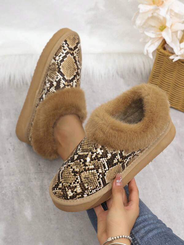Snake Muster Plateau Stiefel, verdickte Schneestiefel, thermisch gefütterte Loafers, Stiefeletten und Knöchelstiefel für Frauen, Winter