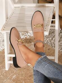 Autumn Fashion Chunky Mid Heel Soft Leather Casual Loafers