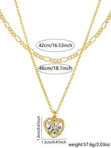 Tkool Bộ vòng cổ hộp quà tặng 2 chiếc/bộ dành cho phụ nữ, bao gồm vòng cổ dạng xích không đối xứng bản rộng có họa tiết và mặt dây chuyền hình trái tim rỗng đính đá Cubic Zirconia lấp lánh, thích hợp làm trang phục hàng ngày thời trang cho phụ nữ và làm quà tặng - Vàng - Xem 7