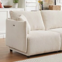 106" Multi-Module Combination Style Sofa For Living Room, Bedroom And Other Lounge Spaces, Modern Minimalist Corduroy Combination Sofa With 2 Comfort Cushions With USB And C Charging Ports, Beige
