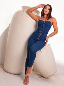 Premium Line Elastane Jumpsuit - 中等水洗藍 - 查看 1