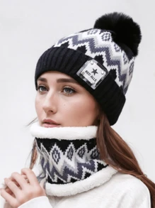 女士舒适毛绒针织帽和围巾套装 - 温暖、有弹性且轻便的冬季配饰女士毛衣女士大码圣诞节毛衣 - A - 查看 8